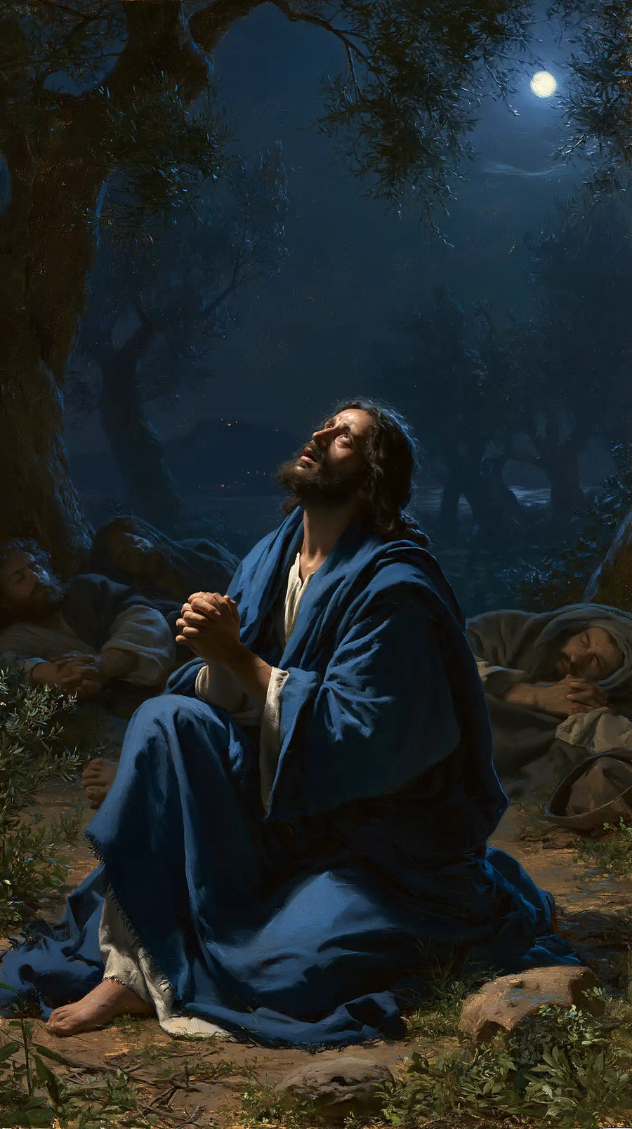 Jesus in Gethsemane — The Sapphire Cloak among the Sleepers