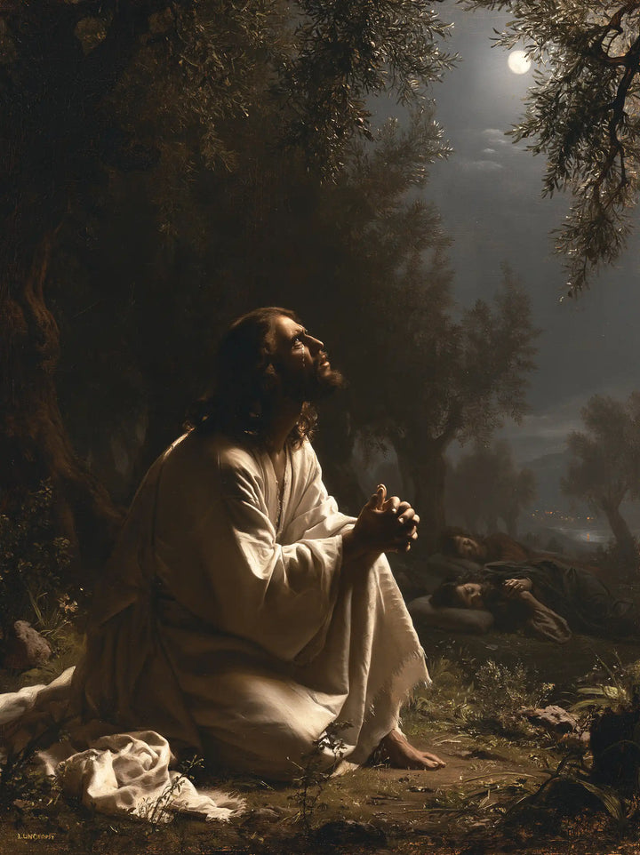 Jesus in Gethsemane — Prayer in the Gentle Grey Moonlight