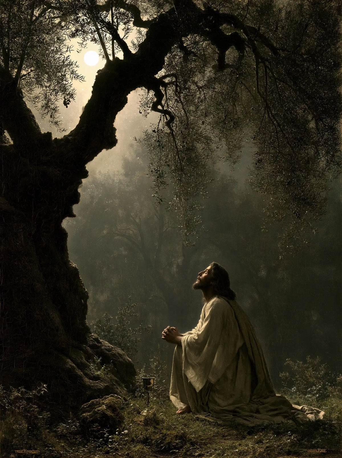 Jesus in Gethsemane — Orison beneath the Monumental Olive Tree