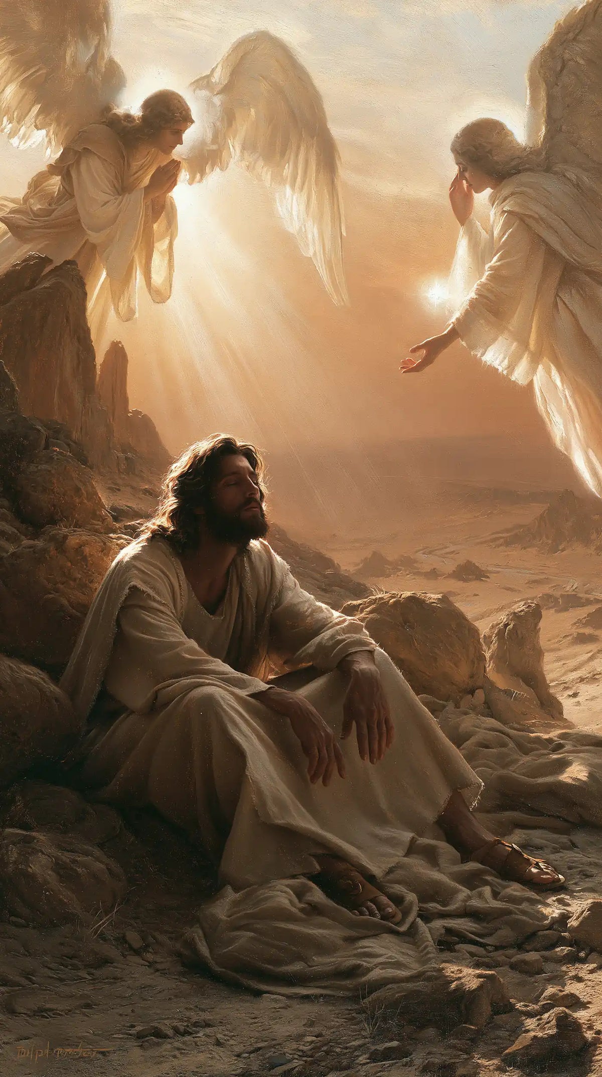 angels ministering to Jesus after the temptation in Angels After the Temptation style, portrait Christian artwork no. 16