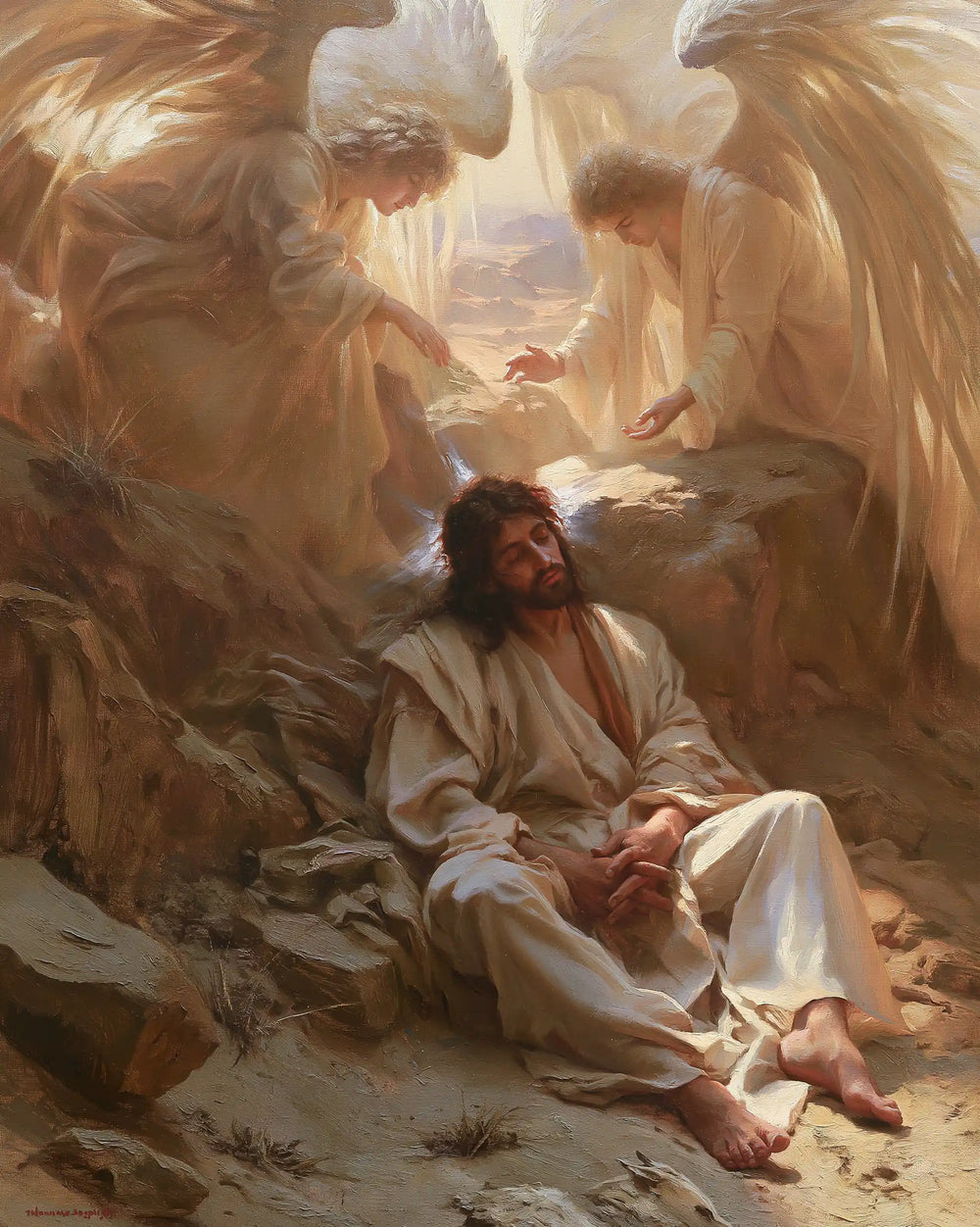 angels ministering to Jesus after the temptation in Angels After the Temptation style, portrait Christian artwork no. 37
