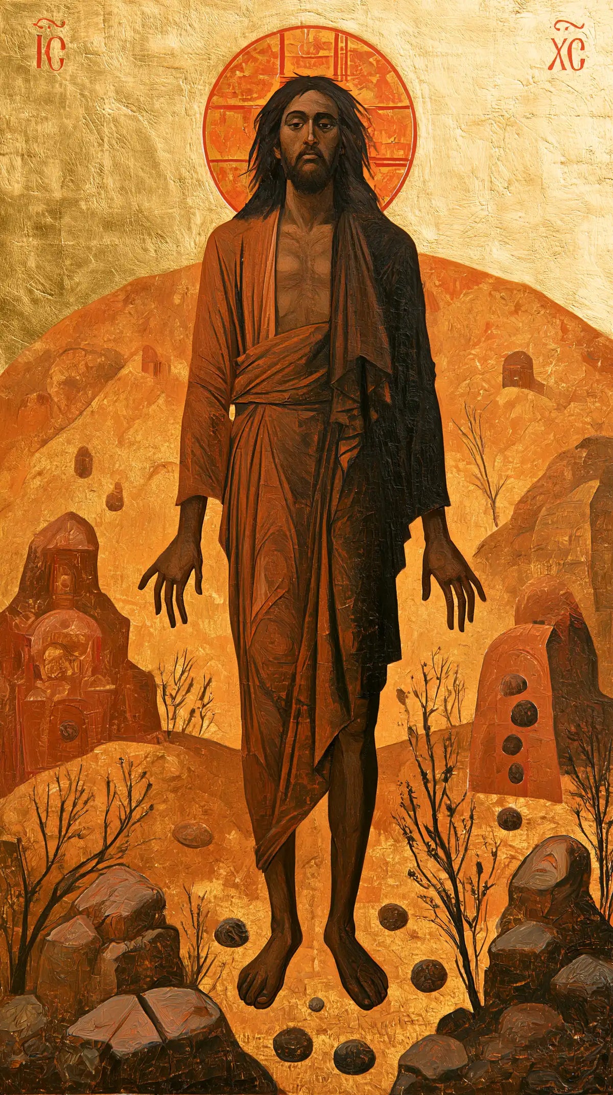 Jesus in the Desert — The Amber Halo Above Rounded Stones
