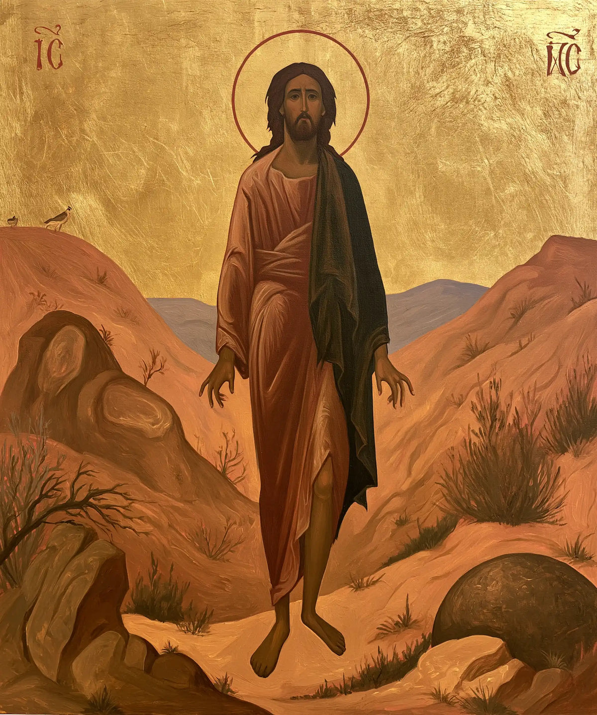 Jesus in the desert during the temptation in Contemporary Byzantine style, portrait Christian artwork no. 39