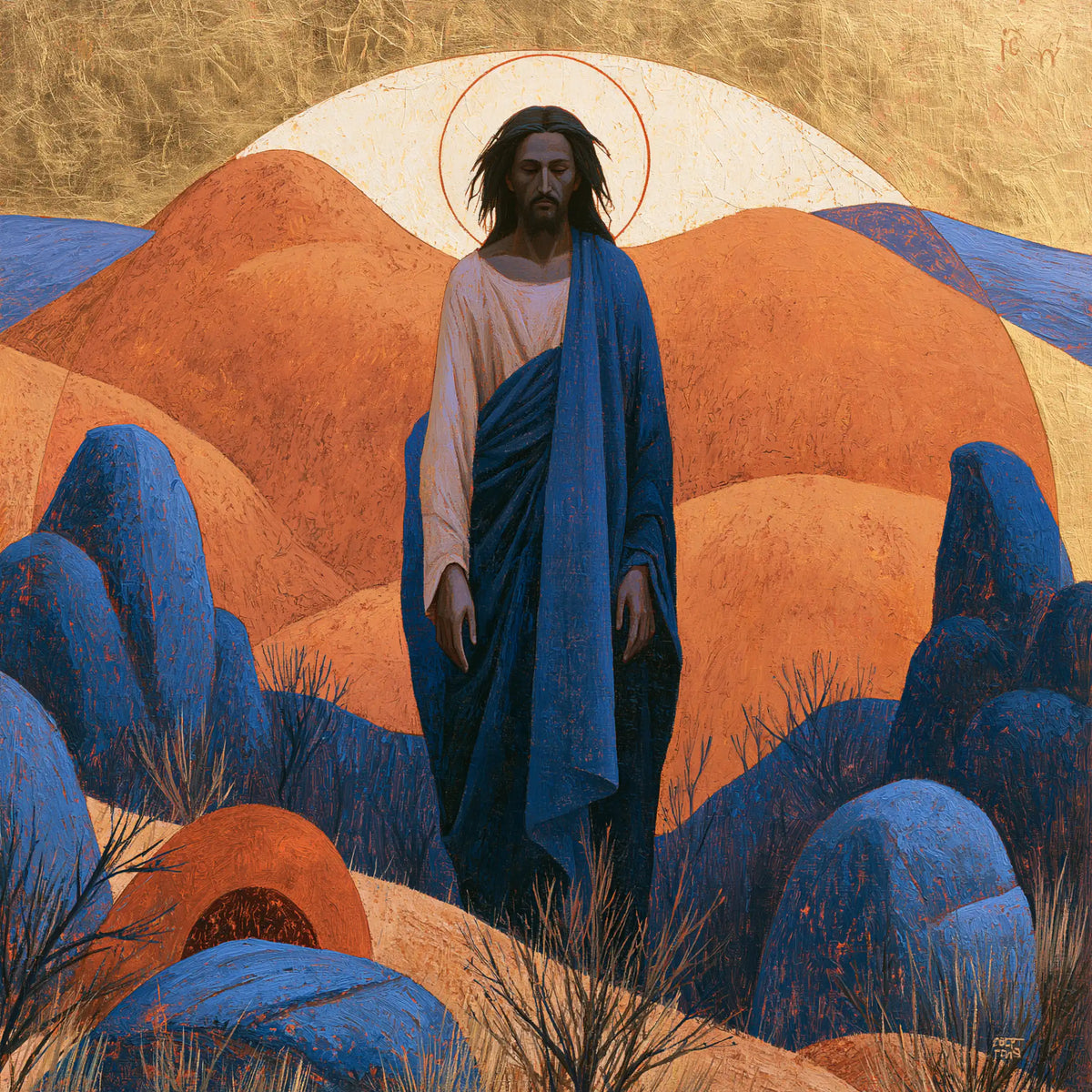 Jesus in the Desert — Azure Amid Rounded Lands
