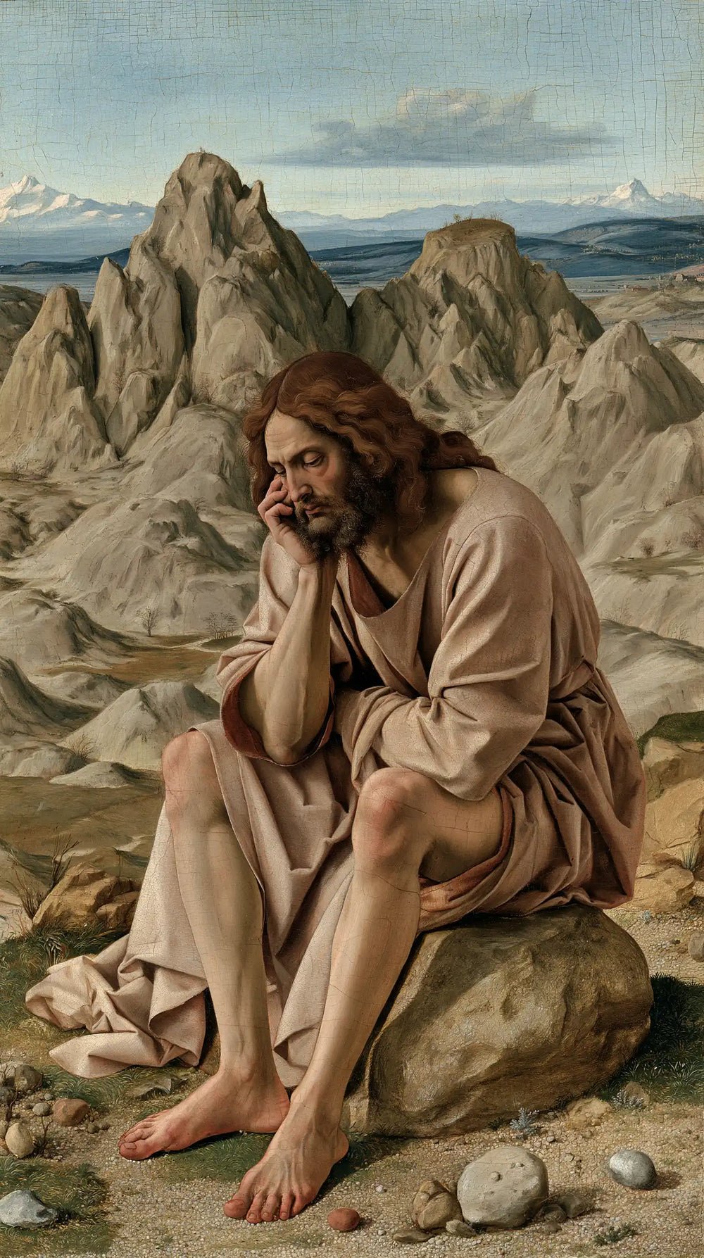 Jesus in the desert during the temptation in Florentine Renaissance style, portrait Christian artwork no. 23