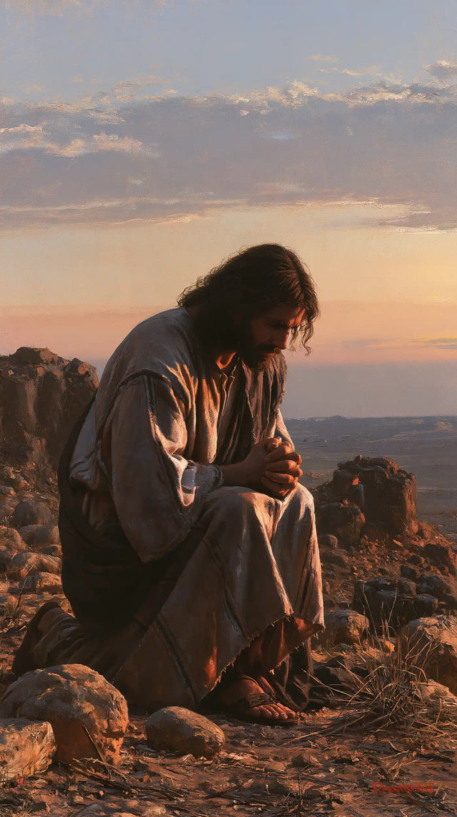 Jesus in the Desert — The Folded Knee beneath the Rosy Sky