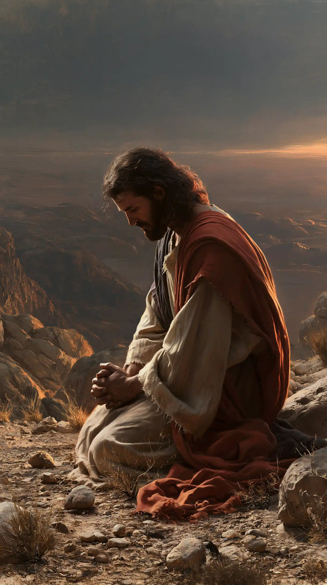 Jesus in the Desert — Red at Rest among the Stones