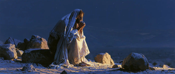 Jesus in the Desert — The Azure Veil over Luminous Linen