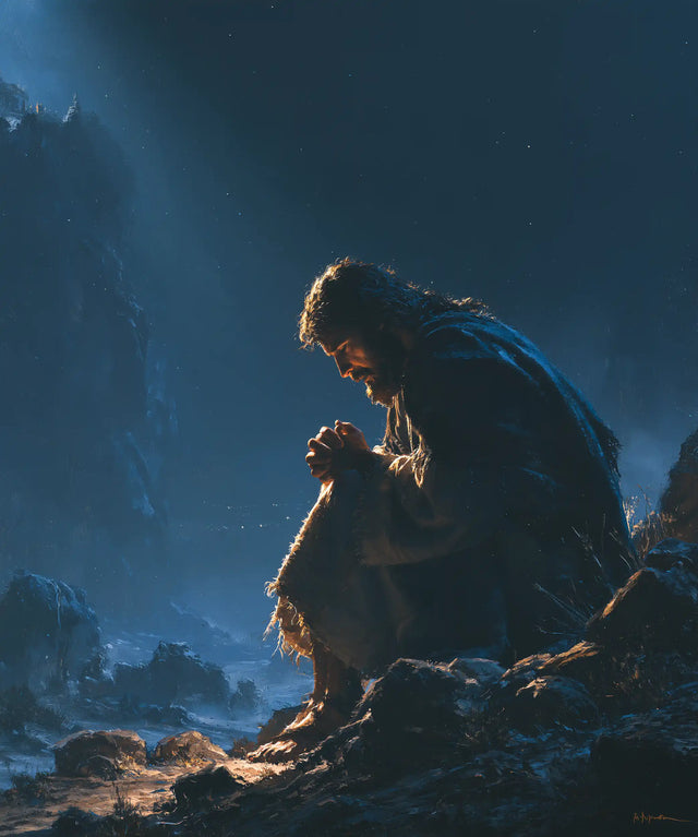 Jesus in the Desert — Prayer beneath the Descending Glow