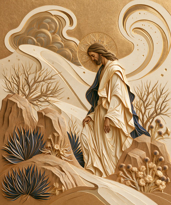 Jesus in the Desert — Walking through Sepia Waves
