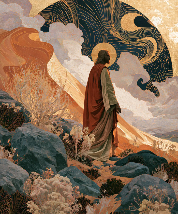 Jesus in the Desert — The Red Cloak beneath the Sea-Blue Vault