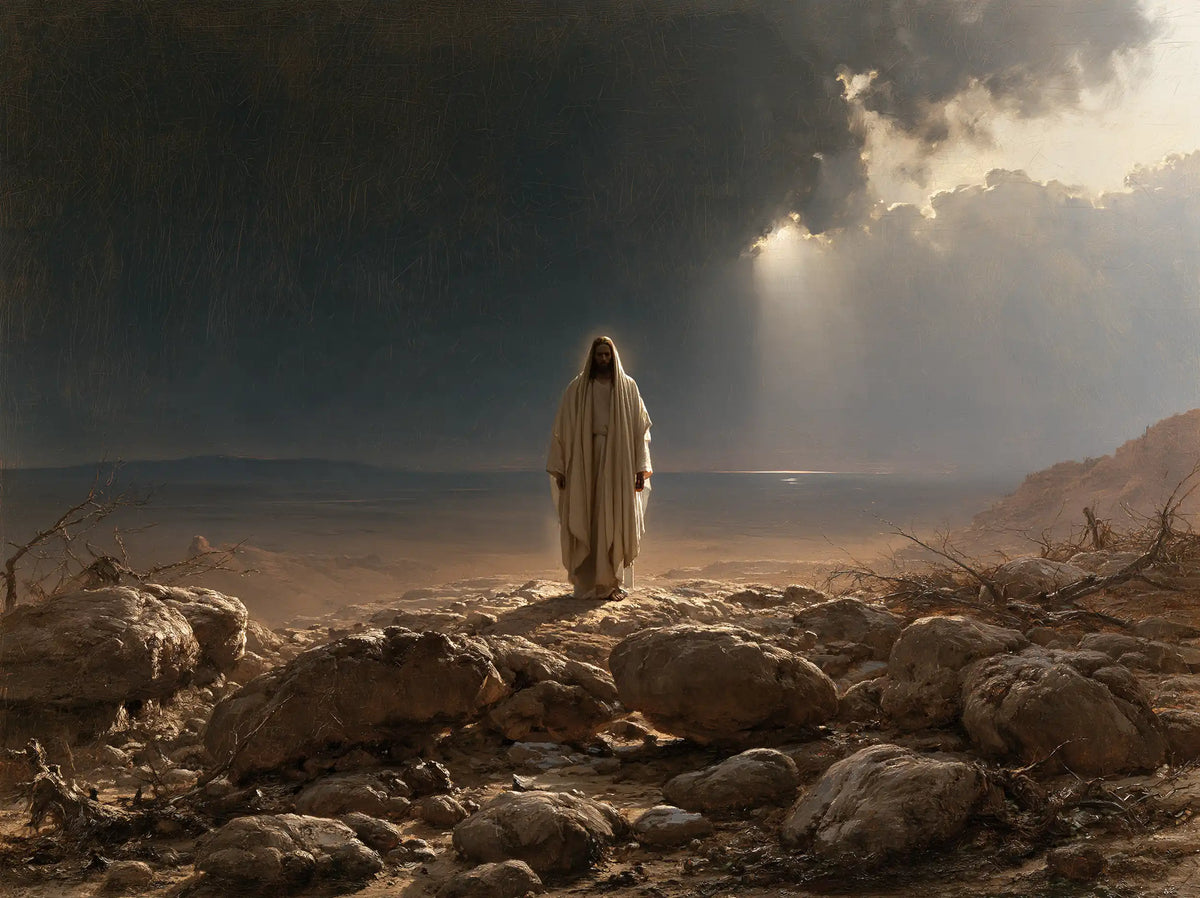 Jesus in the Desert — Silence beneath the Storm’s Rays