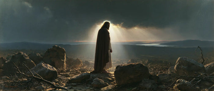 Jesus in the Desert — Light Gathered behind the Shadow