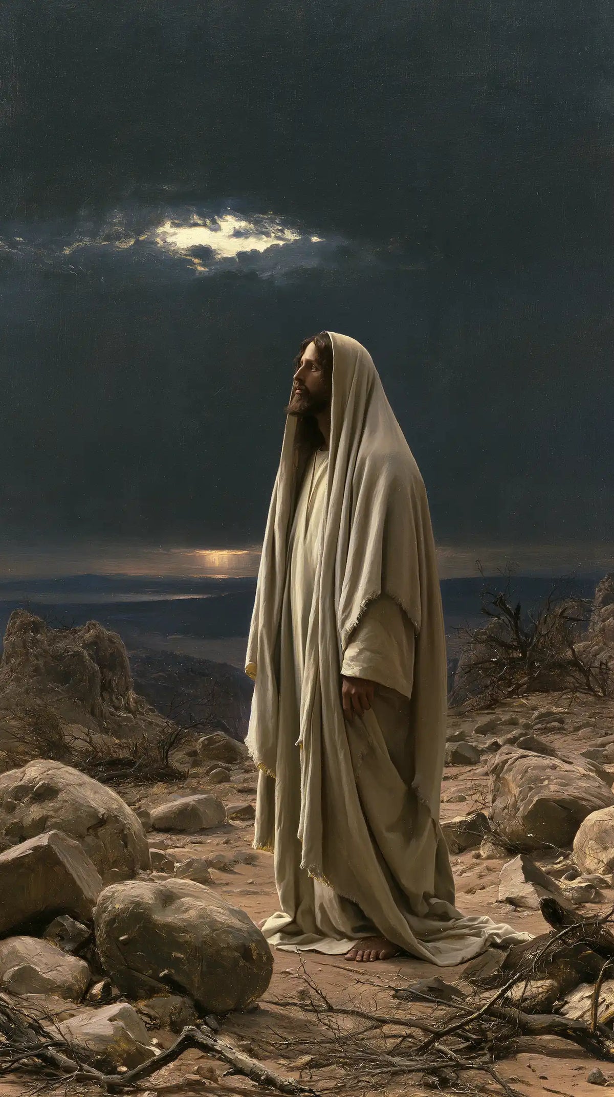 Jesus in the Desert — The Long Veil beneath the Window in the Clouds