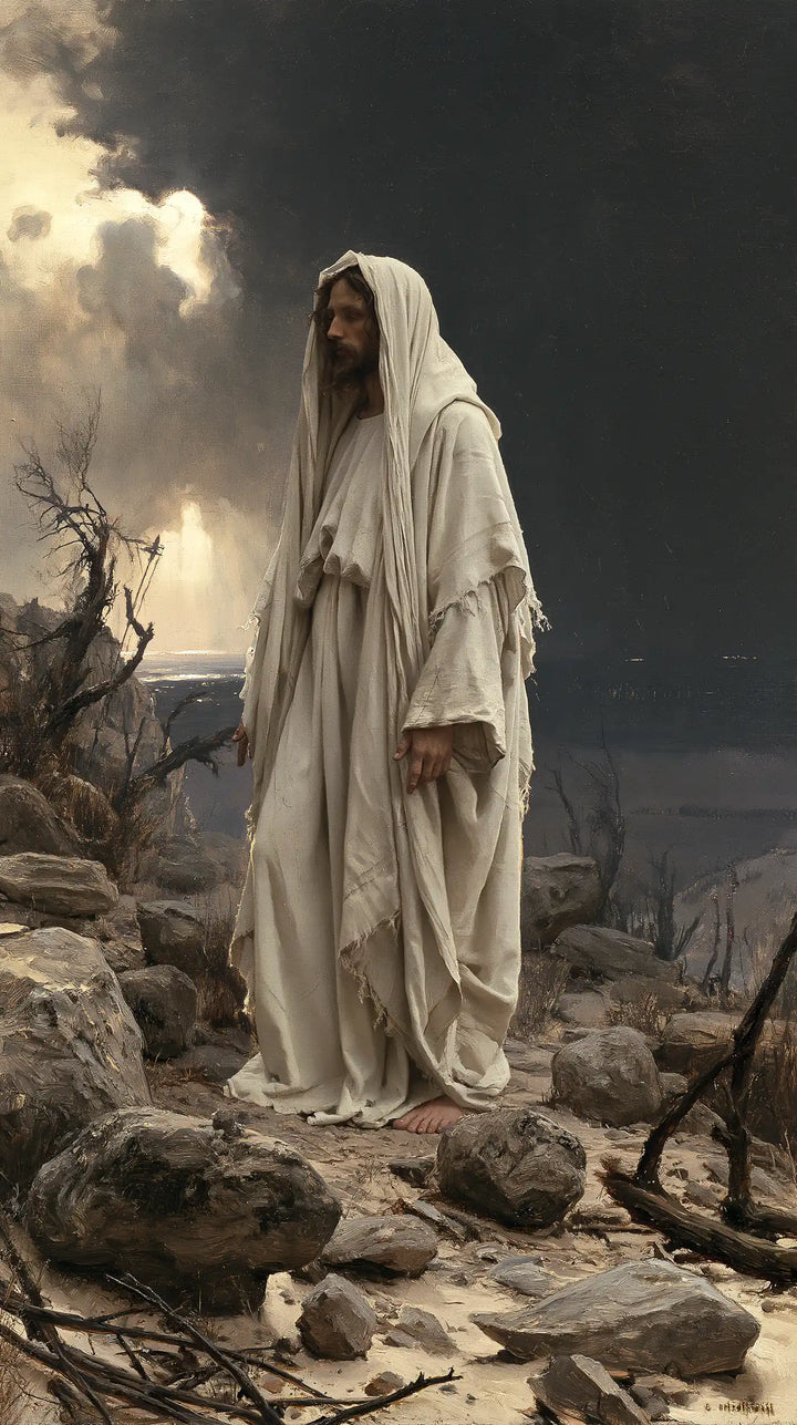 Jesus in the Desert — The Pale Veil among the Broken Branches
