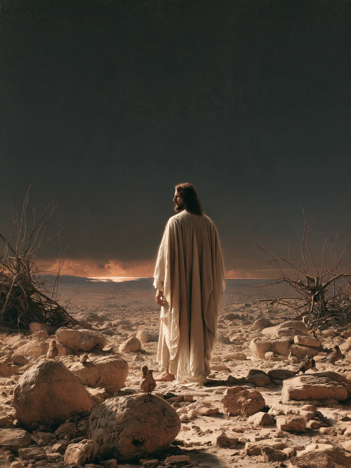 Jesus in the Desert — The Pale Path beneath the Black Expanse