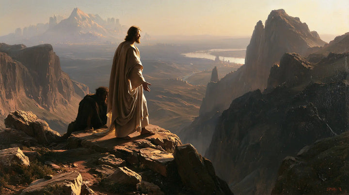 Jesus in the Desert — The Peaceful Gesture between the High Mountains