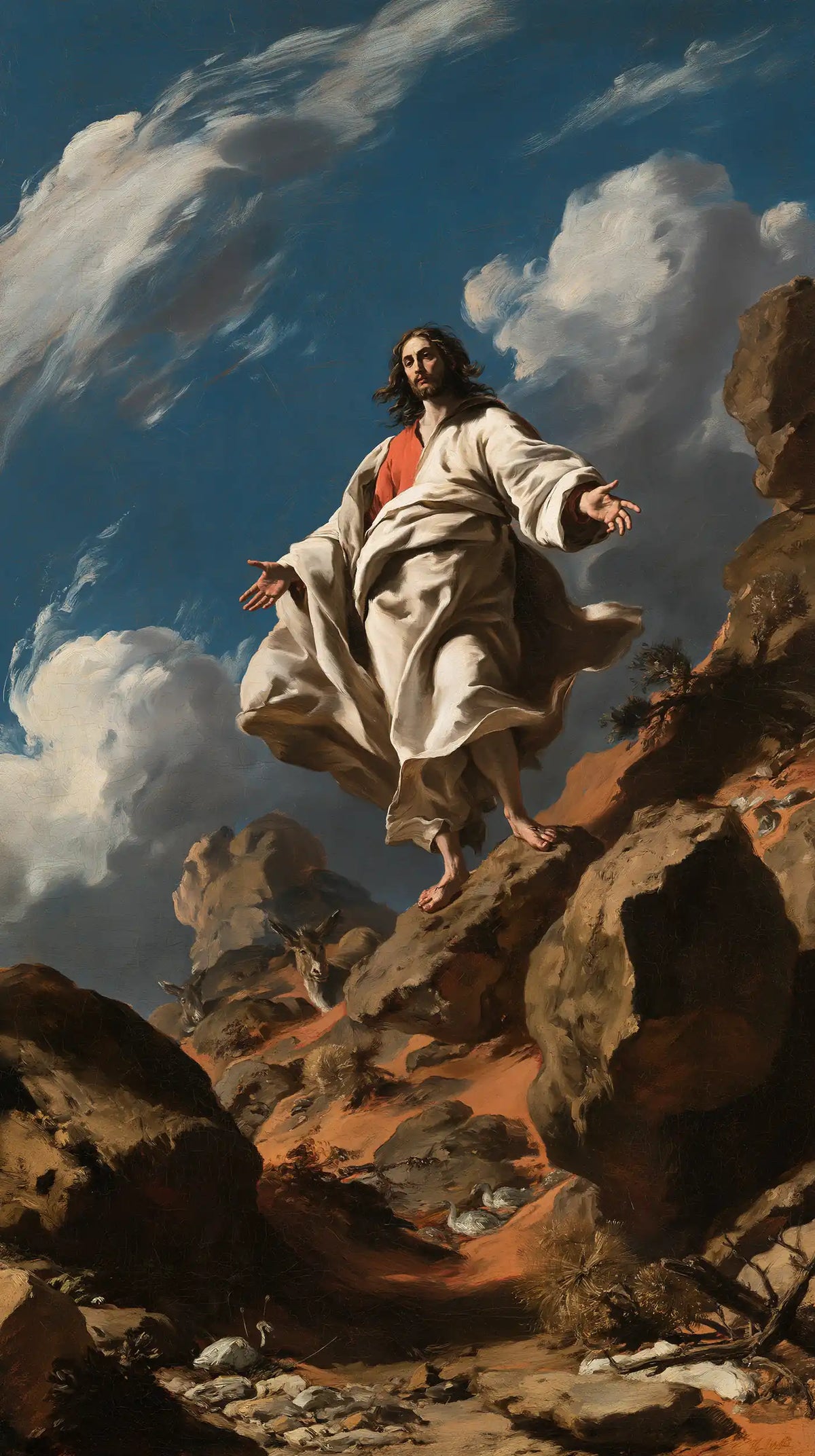 Jesus in the desert during the temptation in Theatrical Baroque style, portrait Christian artwork no. 10