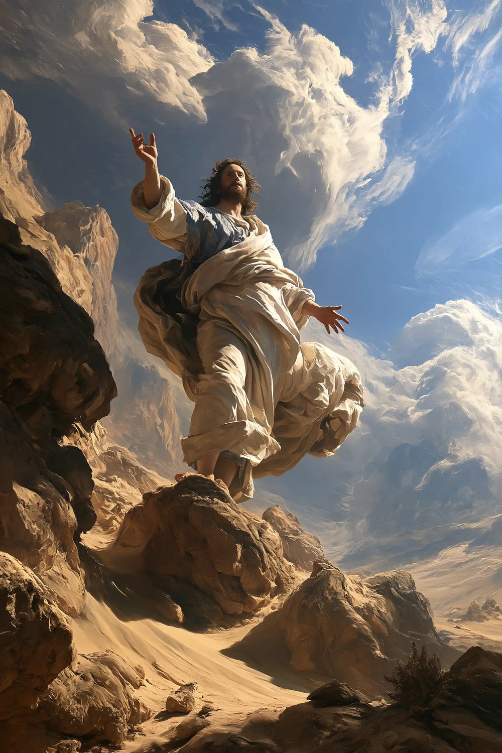 Jesus in the desert during the temptation in Theatrical Baroque style, portrait Christian artwork no. 29