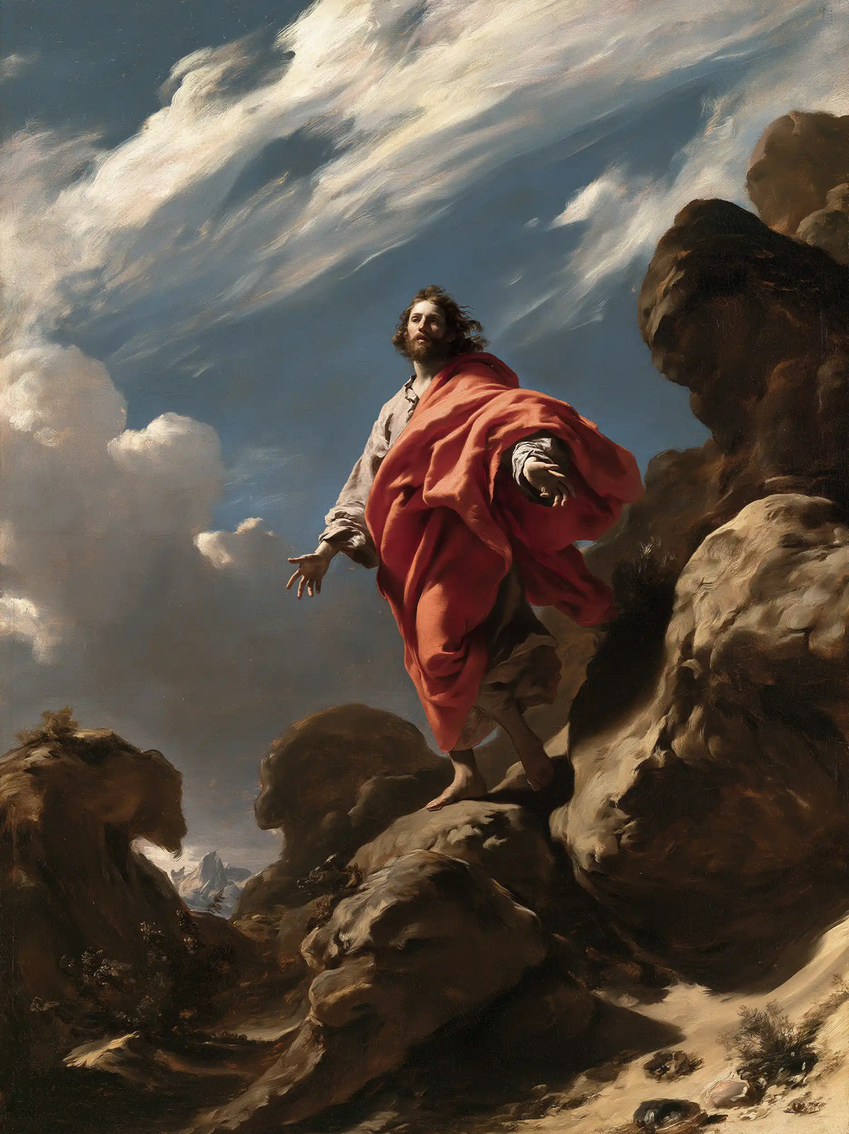 Jesus in the Desert — Peaceful Red upon the Rocky Path