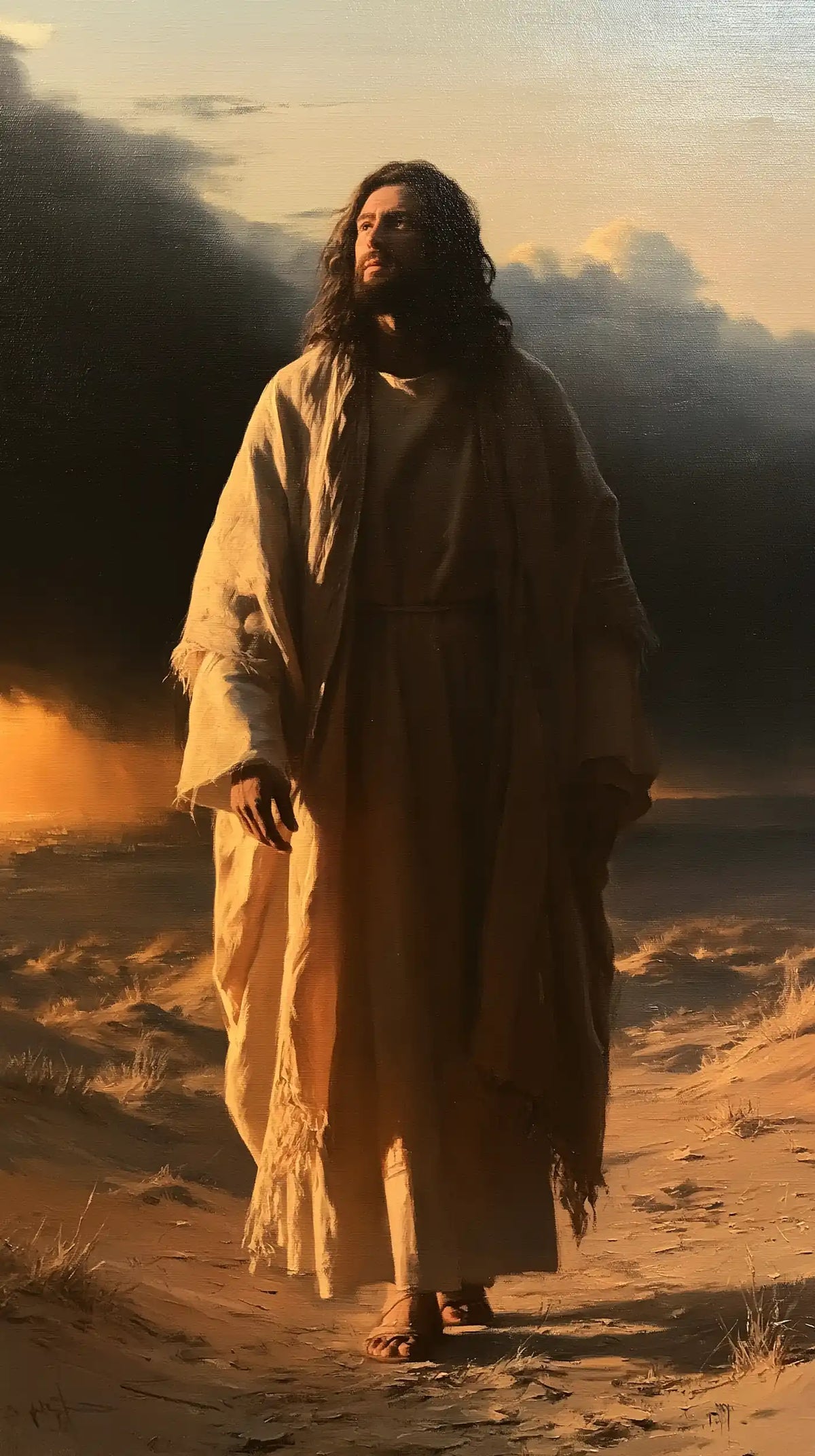 Jesus in the Desert — The Serene Face in the Gold of the Sand