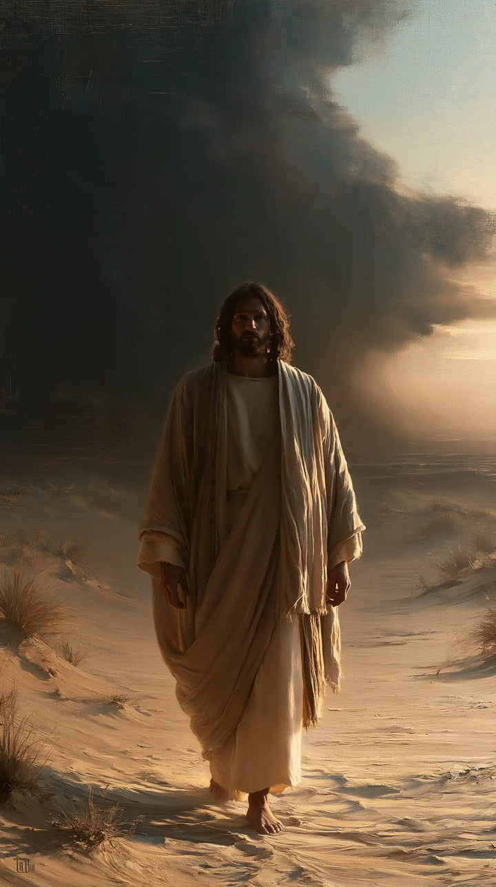 Jesus in the Desert — The Sandy Path beneath the Passing Shadow