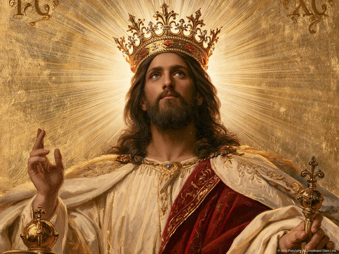Jesus the King — The Gaze Above the Crimson Ribbon