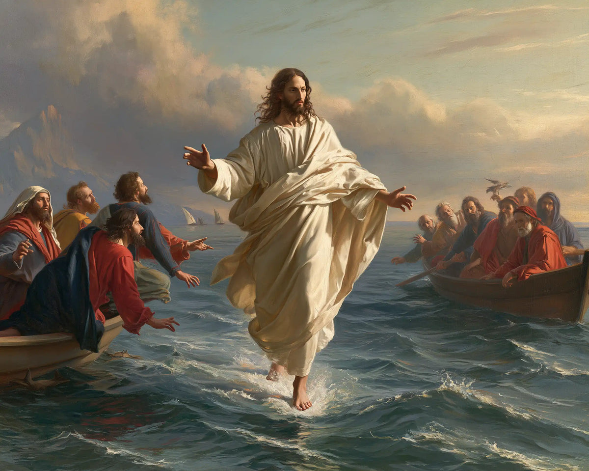 Jesus Walking on Water — Rising Linen between Outstretched Hands