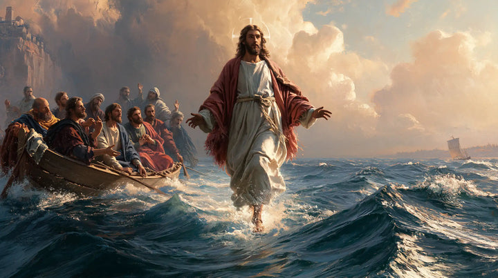 Jesus Walking on Water — Crimson above the Sunlit Crests