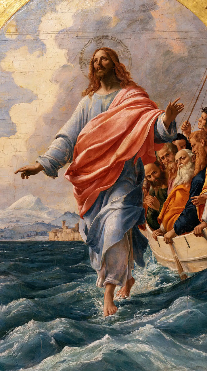 Jesus Walking on Water — The Coral Cloak beneath the Vaulted Sky