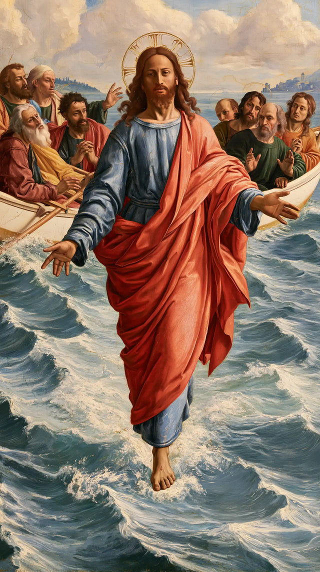 Jesus Walking on Water — Red along the Bright Foam