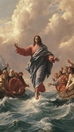 Jesus Walking on Water — Grey Blue beneath Rising Clouds