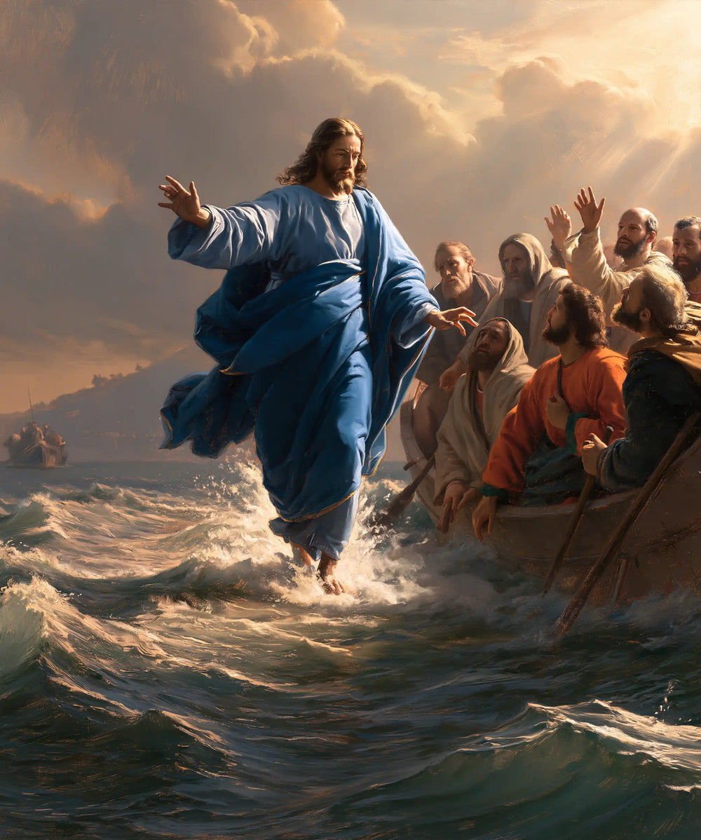 Jesus walking on water in Florentine Renaissance style, portrait Christian artwork no. 33