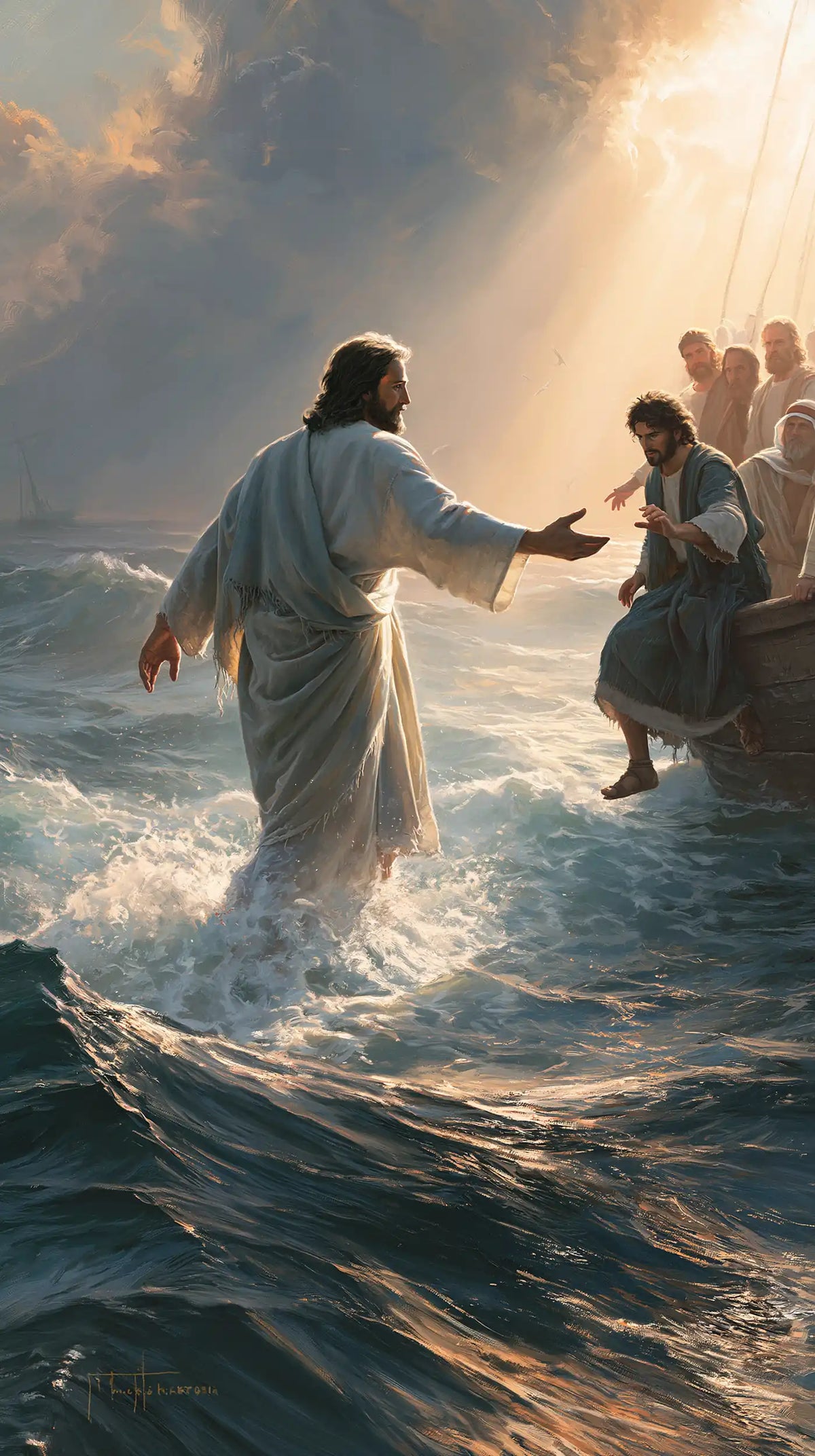 Jesus Walking on Water — The White Gesture toward the Lit Prow