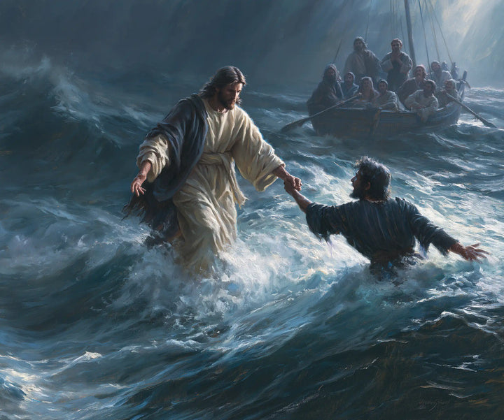 Jesus Walking on Water — The Faithful Hand in the Storm’s Blue