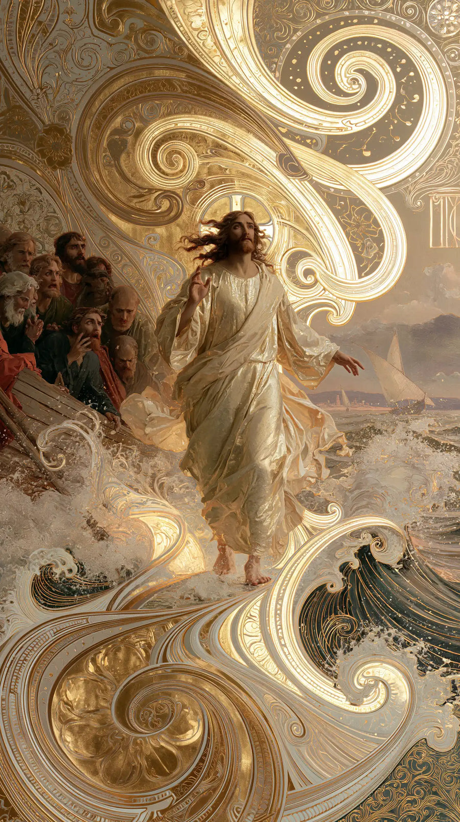 Jesus Walking on Water - Sacred Art Nouveau · Portrait n° 13