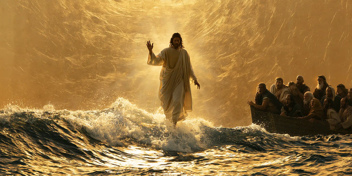 Jesus Walking on Water — The Bright Crest beneath the Shadowed Presence