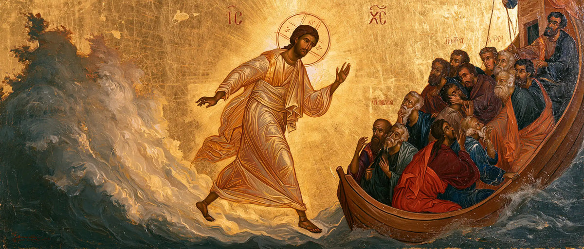 Jesus Walking on Water — The Golden Walk toward the Tilting Boat