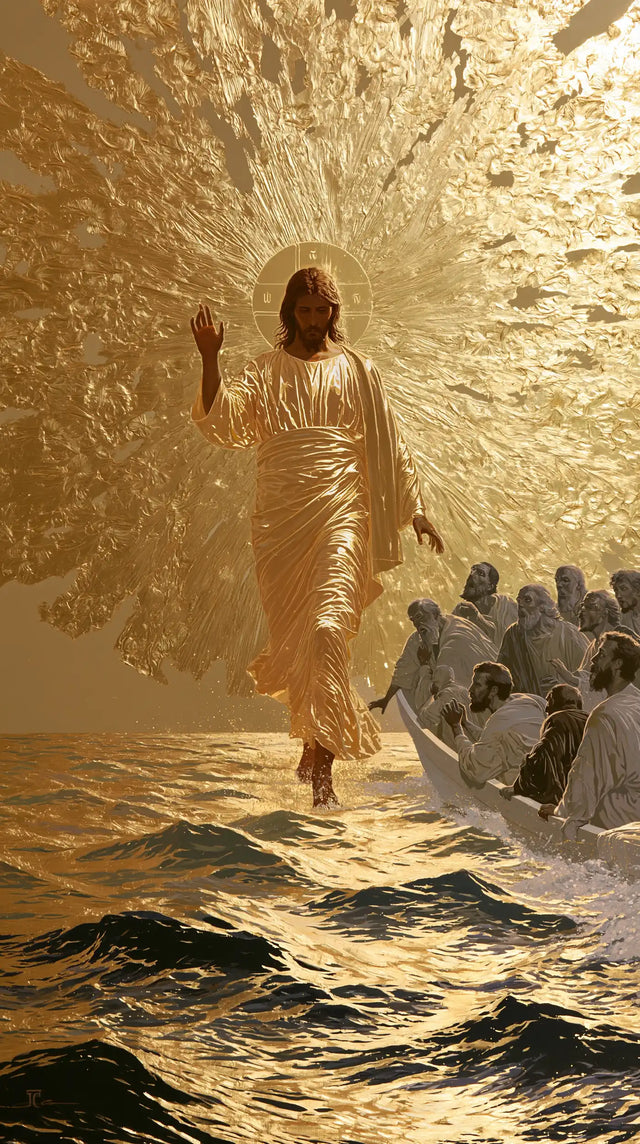 Jesus Walking on Water — The Halo amid Shining Leaves of Light