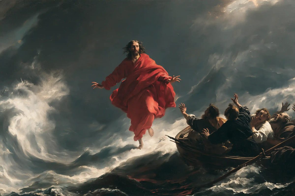 Jesus Walking on Water — The Red Drape before the Curling Wave