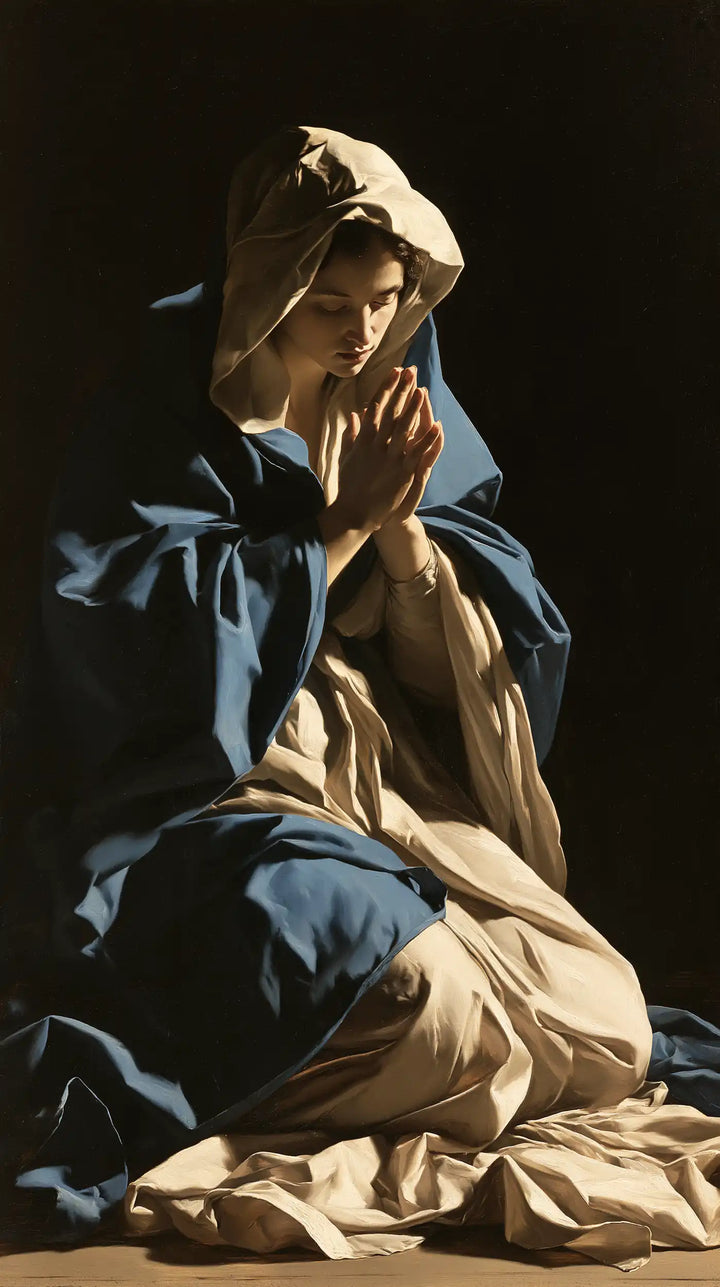 Virgin Mary in Prayer — The Face at the Edge of the Veil