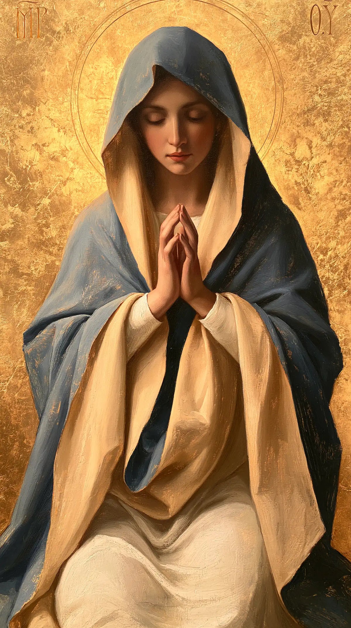 the Virgin Mary in prayer in Contemporary Byzantine style, portrait Christian artwork no. 9
