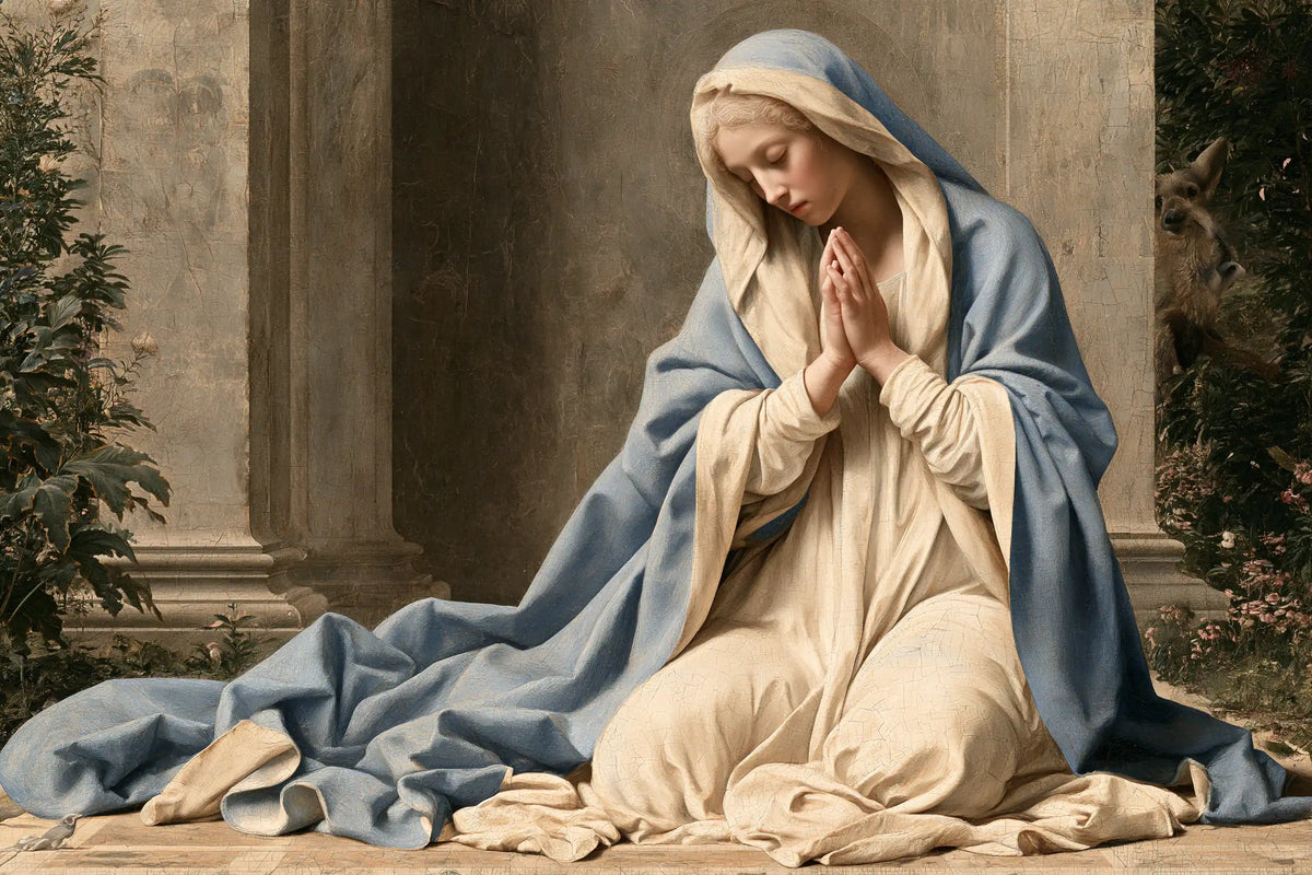 Virgin Mary in Prayer — Bowing at the Foot of the Pillar
