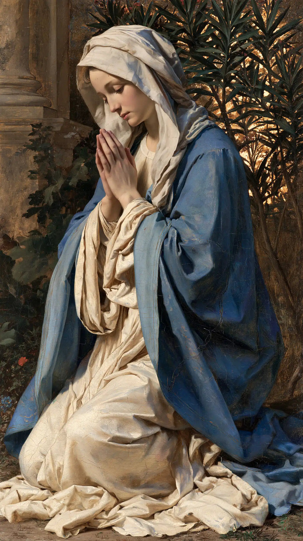 the Virgin Mary in prayer in Florentine Renaissance style, portrait Christian artwork no. 2