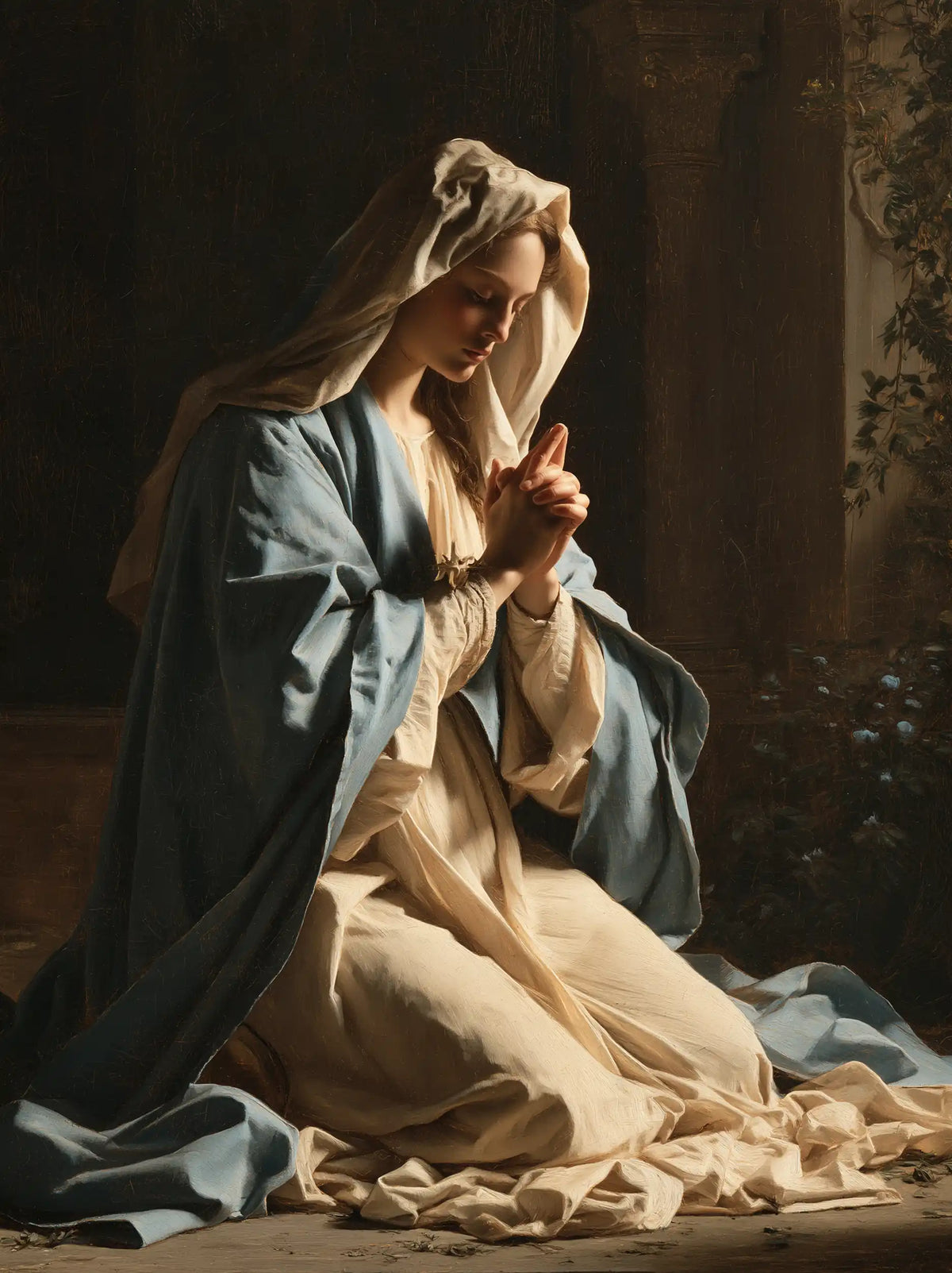 Virgin Mary in Prayer — Prayer in the Brown-Toned Clearing