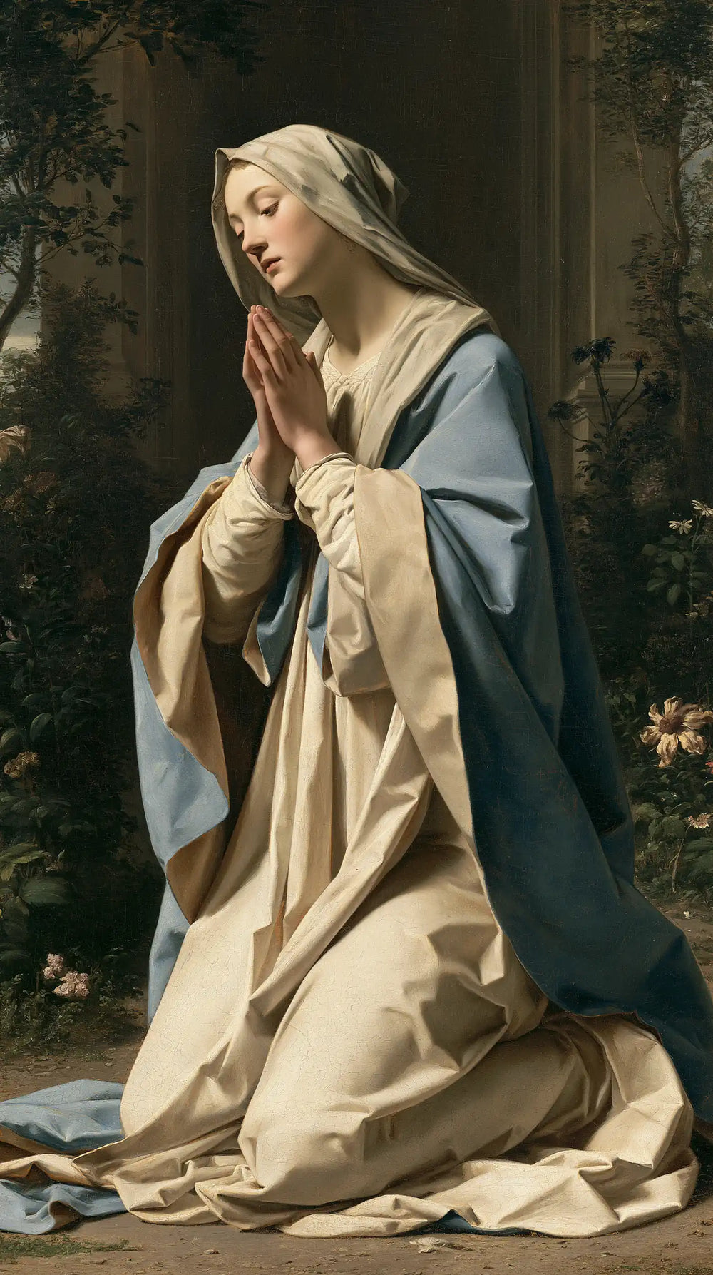 the Virgin Mary in prayer in Florentine Renaissance style, portrait Christian artwork no. 30