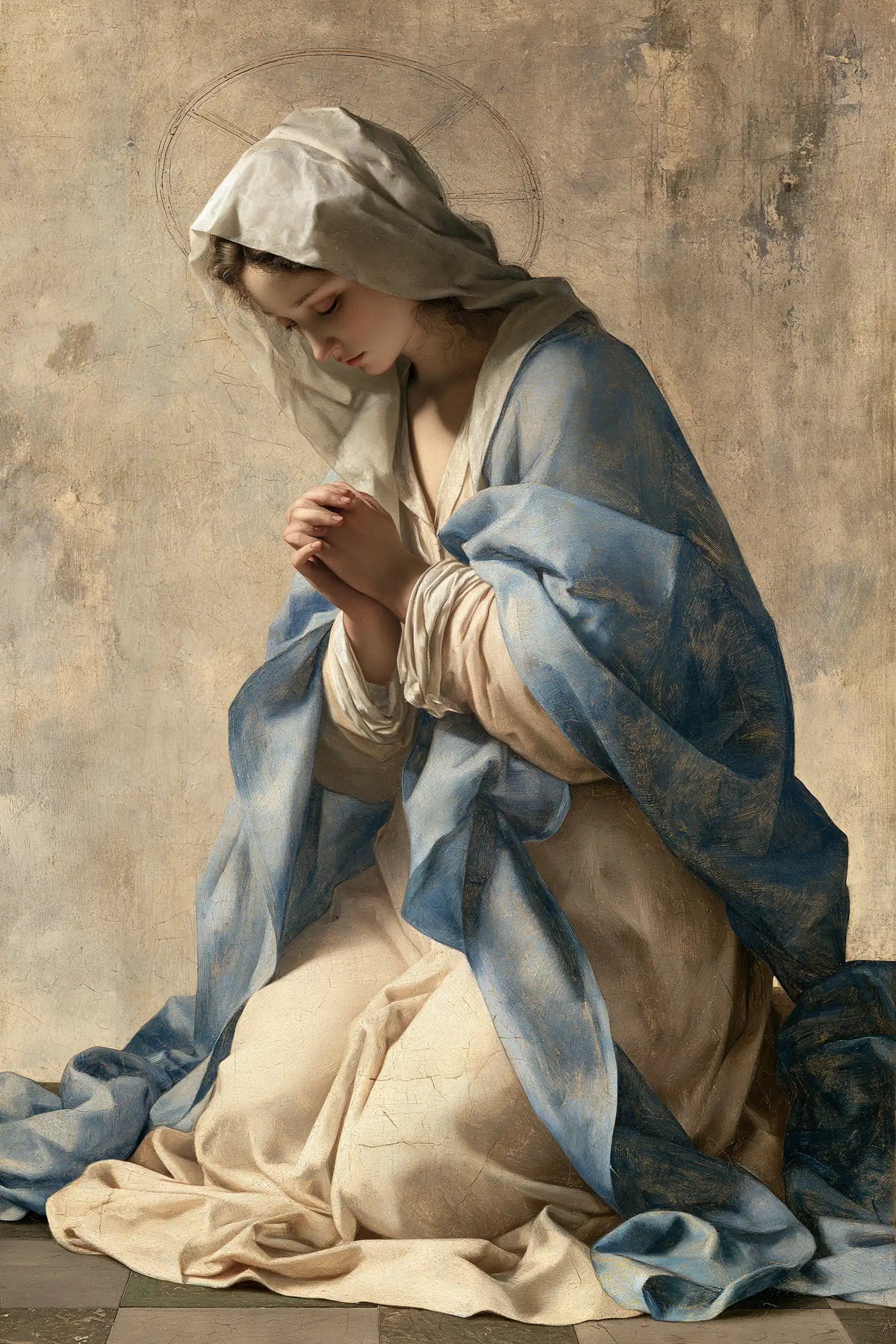 Virgin Mary in Prayer — Prayer by the Weathered Wall