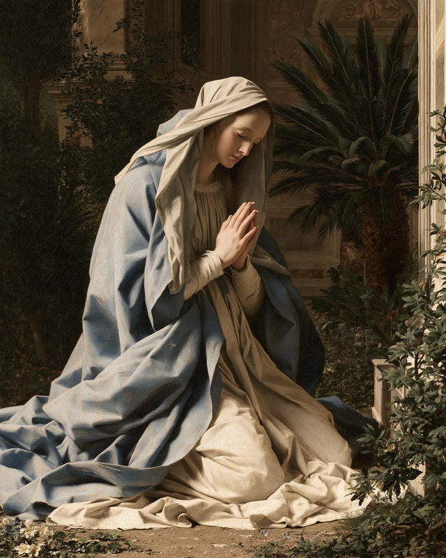 Virgin Mary in Prayer — Prayer beneath Fanlike Leaves