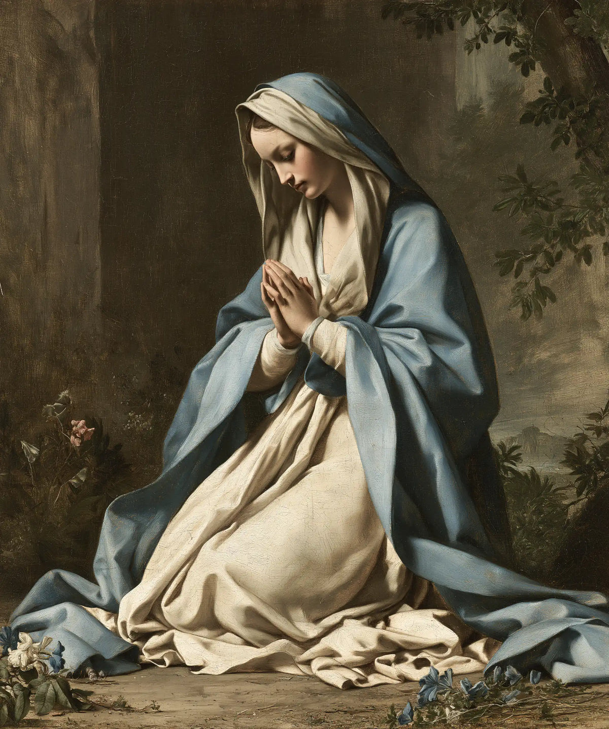 the Virgin Mary in prayer in Florentine Renaissance style, portrait Christian artwork no. 41