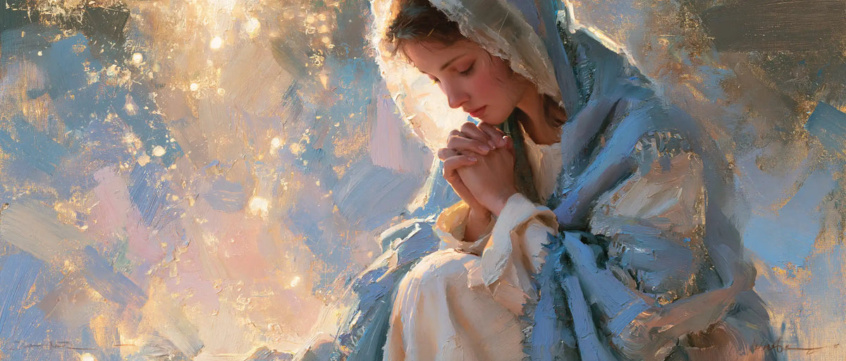 Virgin Mary in Prayer — Prayer in a Rose-Tinted Haze